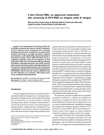 Il test Chiron-TMA: un approccio molecolare allo ... - Blood Transfusion