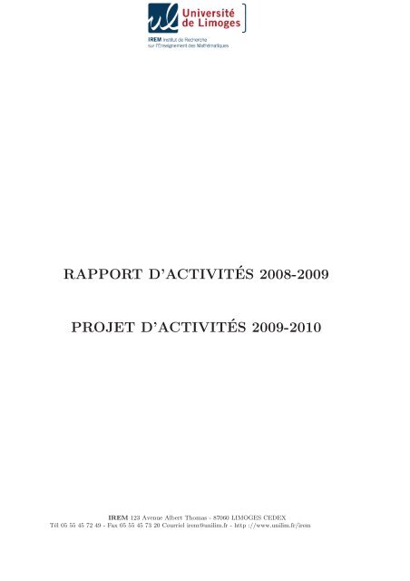 rapport d'activitÂ´es 2008-2009 projet d'activitÂ´es 2009-2010