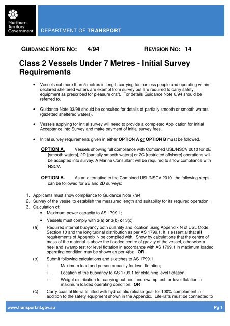 14 Class 2 Vessels Under 7 Metres - Initial Survey Requirements