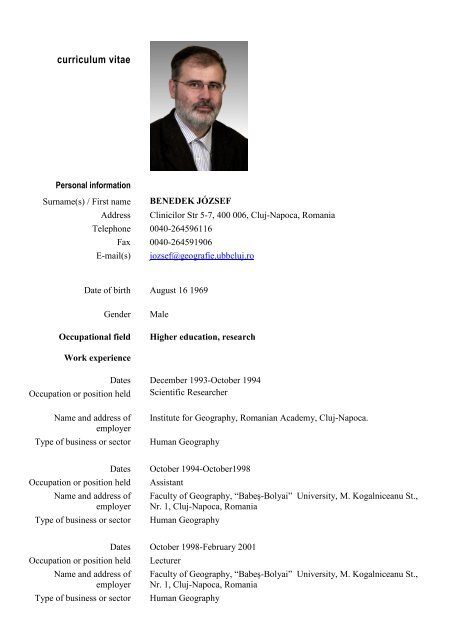 Curriculum Vitae of József Benedek - cesci