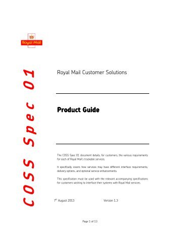 COSS Spec 01 - Product Guide v1_3 - Royal Mail