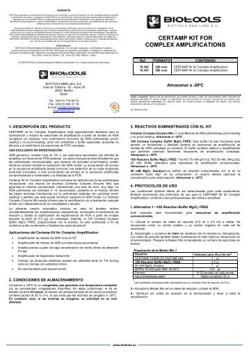 CERTAMP KIT FOR COMPLEX AMPLIFICATIONS - Biotools