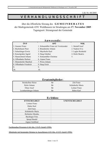 verhandlungsschrift - Marktgemeinde Waldhausen im Strudengau