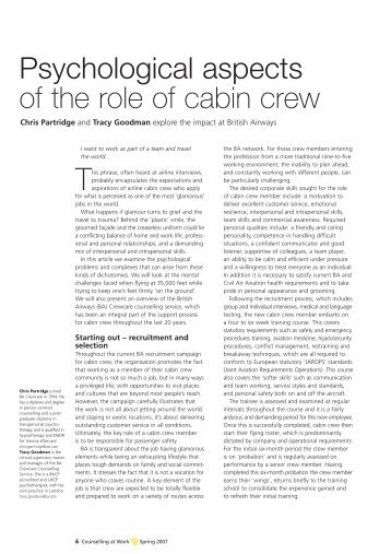 Psychological aspects of the role of cabin crew - BACP Workplace