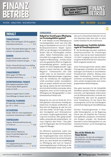 FINANZ BETRIEB Newsletter - CORPORATE FINANCE fachportal