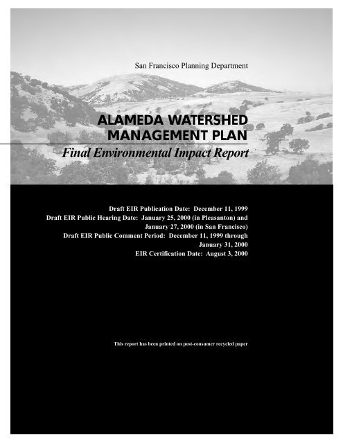 SFPUC 2001 Alameda Watershed Management Plan