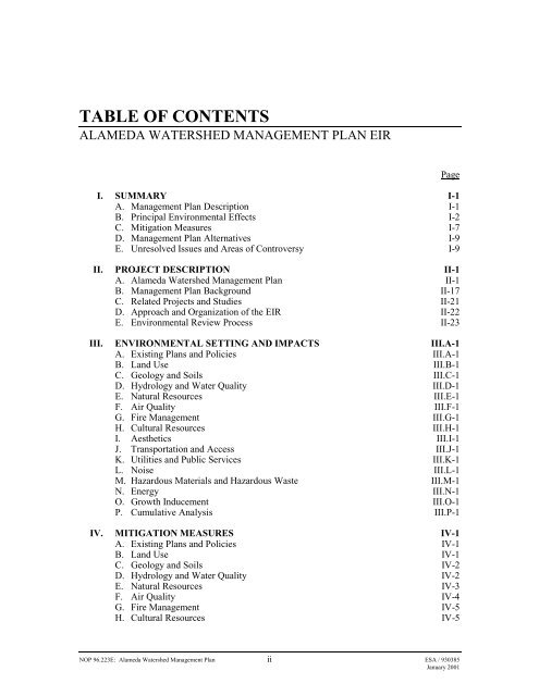 SFPUC 2001 Alameda Watershed Management Plan