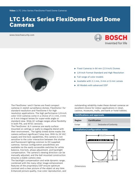 LTC 14xx Series FlexiDome Fixed Dome Cameras - Bosch Security ...