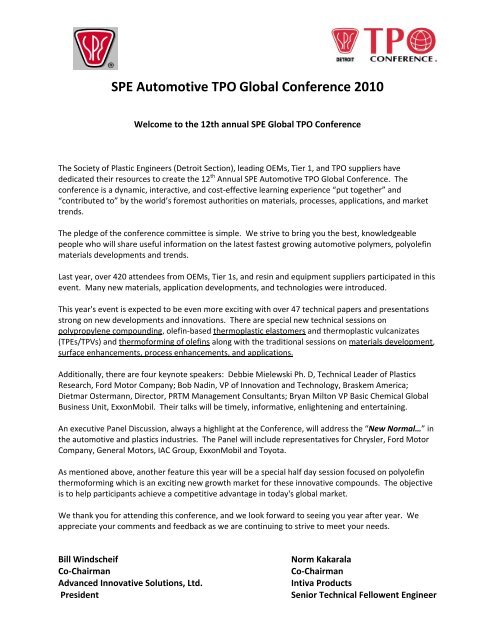 SPE Automotive TPO Global Conference 2010 - Auto-tpo.com