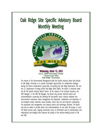 Oak Ridge Site Specific Advisory Board Monthly Meeting