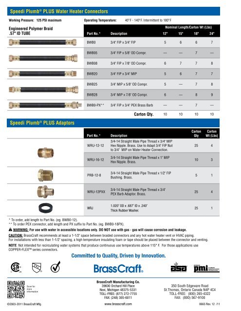 Speedi PlumbÂ® PLUS With Engineered Polymer Braiding - Brass Craft