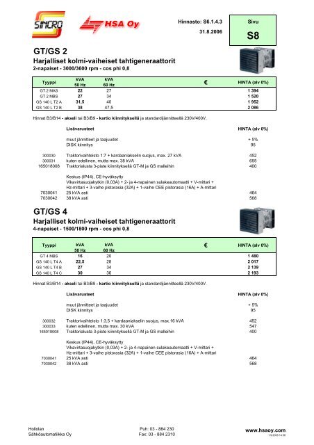 Sincro generaattorit - Hollolan SÃ¤hkÃ¶automatiikka Oy