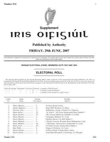 Electoral Roll 2007 - Houses of the Oireachtas