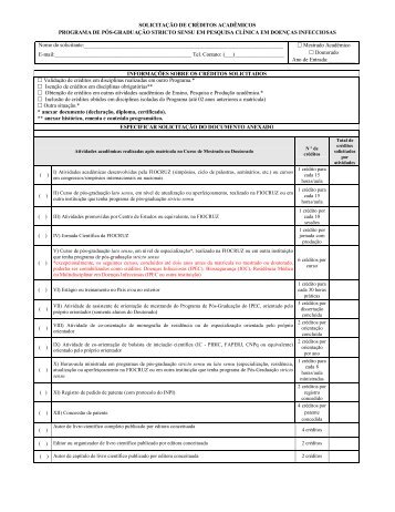 Formulário em Solicitação de Créditos - Pesquisaclinica.ipec.fiocruz ...