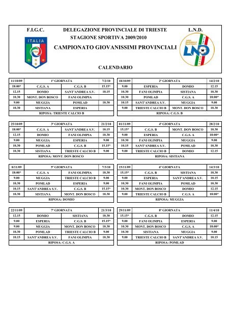 CALENDARIO GIOVANISSIMI 2009 10_ORARI - Slosport