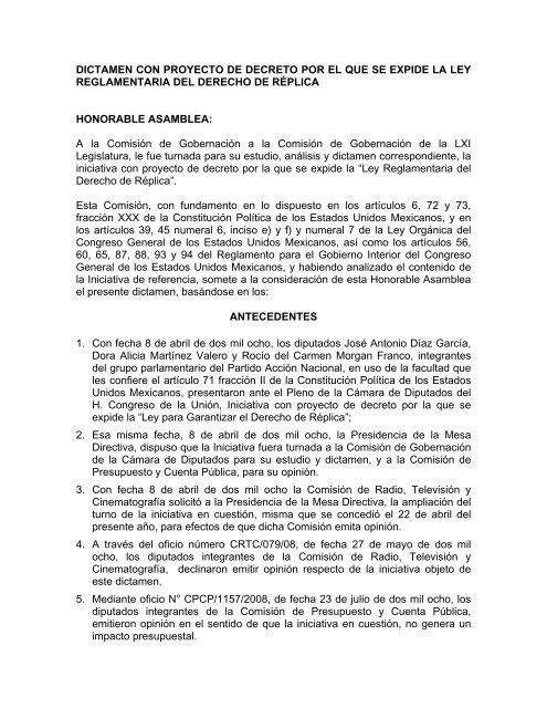Dictamen con proyecto de decreto por el que se expide la ley ...