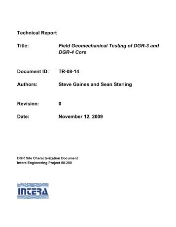 Field Geomechanical Testing of DGR-3 and DGR-4 Core