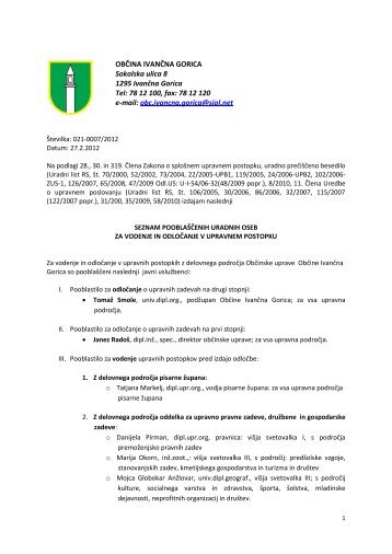 Seznam pooblaÅ¡Äenih oseb za odloÄanje in vodenje v upravnih ...