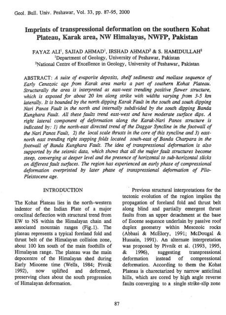 Imprints Of Transpressionalo Deformation On The Southern Kohat ...