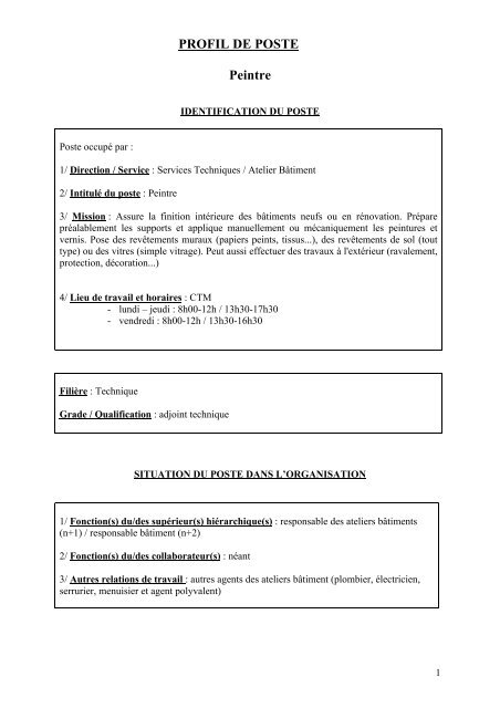PROFIL DE POSTE Peintre - Arpajon