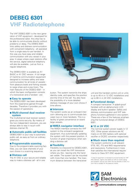 Debeg 6301 Vhf Radiotelephone Sam Electronics Gmbh