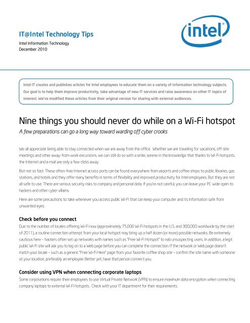 Nine things you should never do while on a Wi-Fi hotspot - Intel