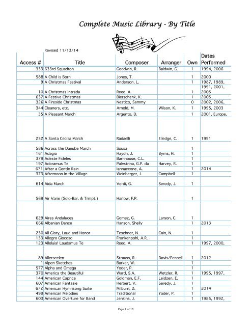 Complete Music Library-Title.pdf - Seward Concert Band Home Page