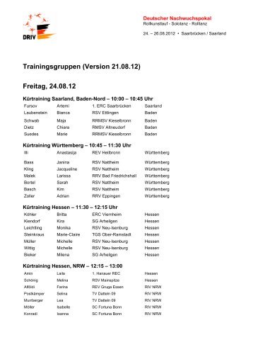 Trainingsgruppen (Version 21.08.12) Freitag, 24.08.12