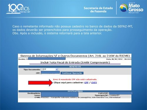 Operações com previsão de retorno - inclusão - Sefaz