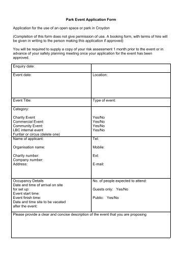 Event booking application form - Croydon Council