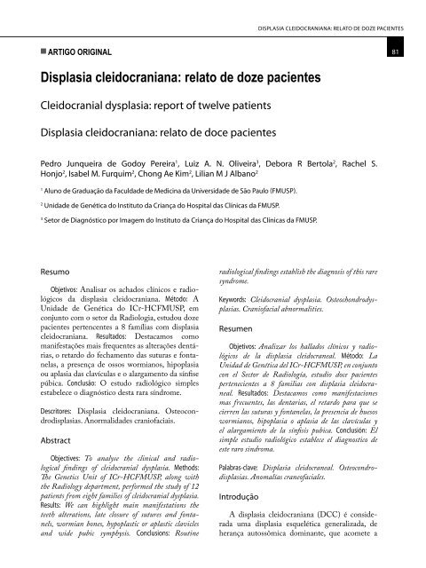 Displasia cleidocraniana: relato de doze pacientes - Pediatria (SÃ£o ...