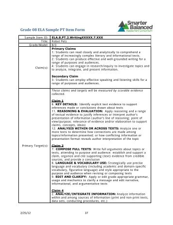 Grade 8 ELA Sample Performance Task Item Form - Pickens ...