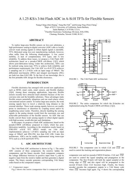 A 1.25-KS/s 3-bit Flash ADC in A-Si:H TFTs for Flexible Sensors