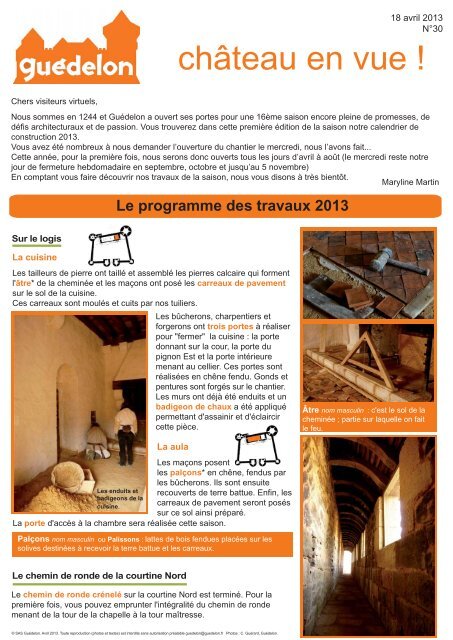 "Château en vue !" N°30 (PDF - 223 Ko) - Guédelon