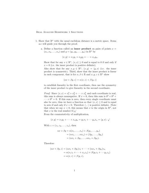 Real Analysis Homework 1 Solutions 1. Show that Rn with the usual ...