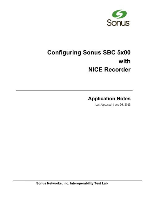 SBC 5x00 IOT NICE RECORDER V1 - Sonus Networks