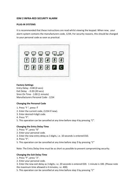 IDM2 Caravan alarm handbook/manual - Swift Owners Club