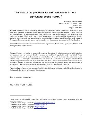 Impacts of the proposals for tariff reductions in non ... - Anpec