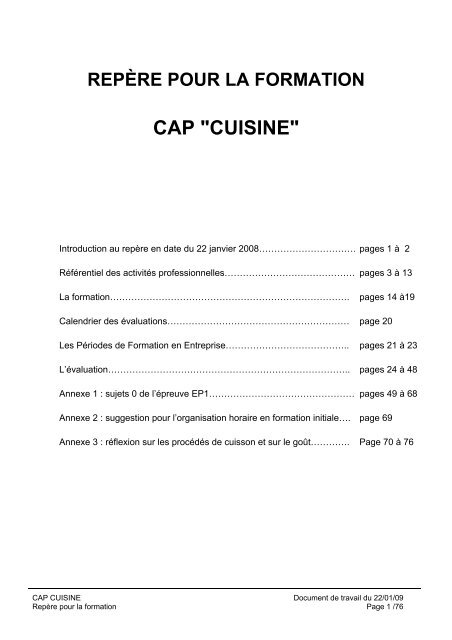 repÃ¨re pour la formation du CAP cuisine