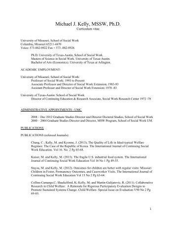 Curriculum vitae Michael J. Kelly, MSSW, Ph.D. - School of Social ...