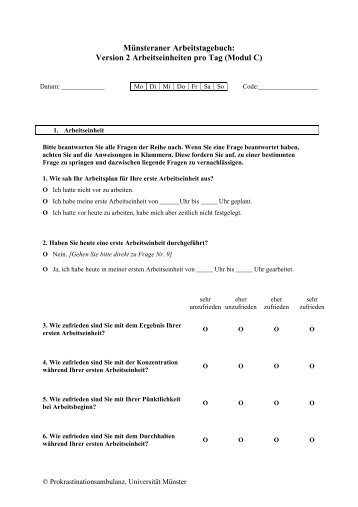 Münsteraner Arbeitstagebuch: Version 2 Arbeitseinheiten pro Tag ...