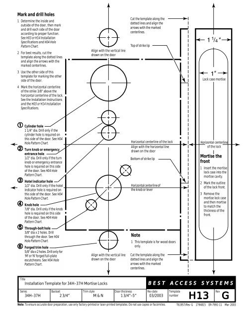 IN100 7900 Mortise Lock Door Manufacturers Template