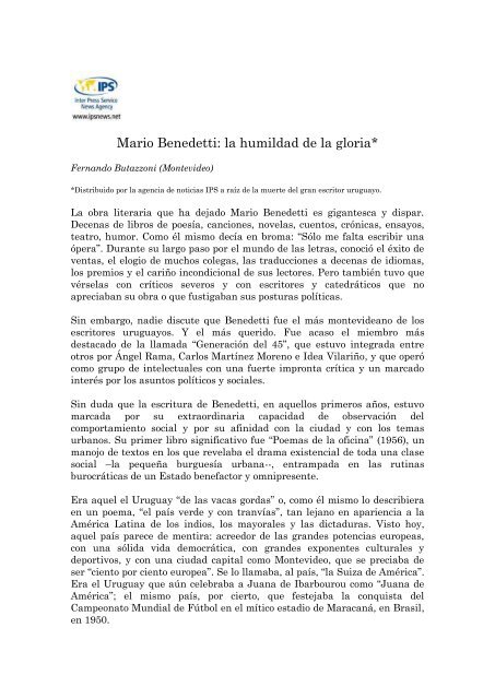 Mario Benedetti: la humildad de la gloria* - Fernando Butazzoni