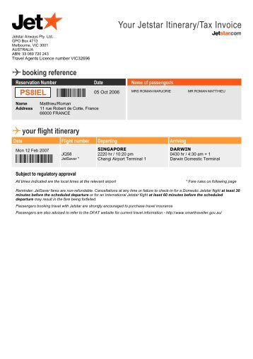 Your Jetstar Itinerary Tax Invoice