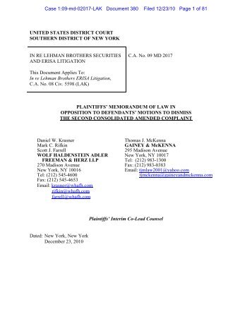 Memorandum of Law in Opposition to Motion to Dismiss Plaintiffs