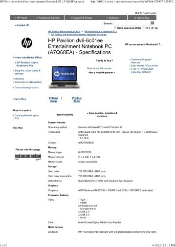 HP Pavilion dv6-6c01ee Entertainment Notebook PC ... - Microcity