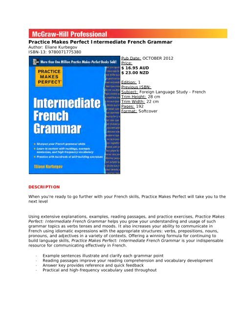 Practice Makes Perfect Intermediate French Grammar - McGraw-Hill ...