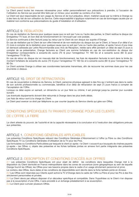 Conditions GÃ©nÃ©rales d'Abonnement Â« La Fibre ... - Orange mobile