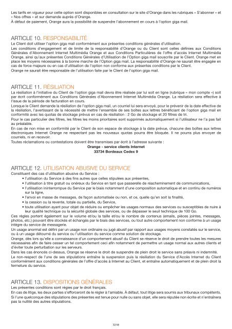 Conditions GÃ©nÃ©rales d'Abonnement Â« La Fibre ... - Orange mobile