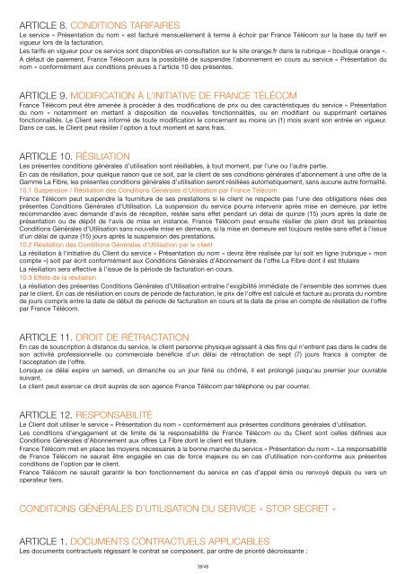 Conditions GÃ©nÃ©rales d'Abonnement Â« La Fibre ... - Orange mobile